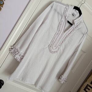 Chico's all white BoHo/Peasant tunic top SZ 12